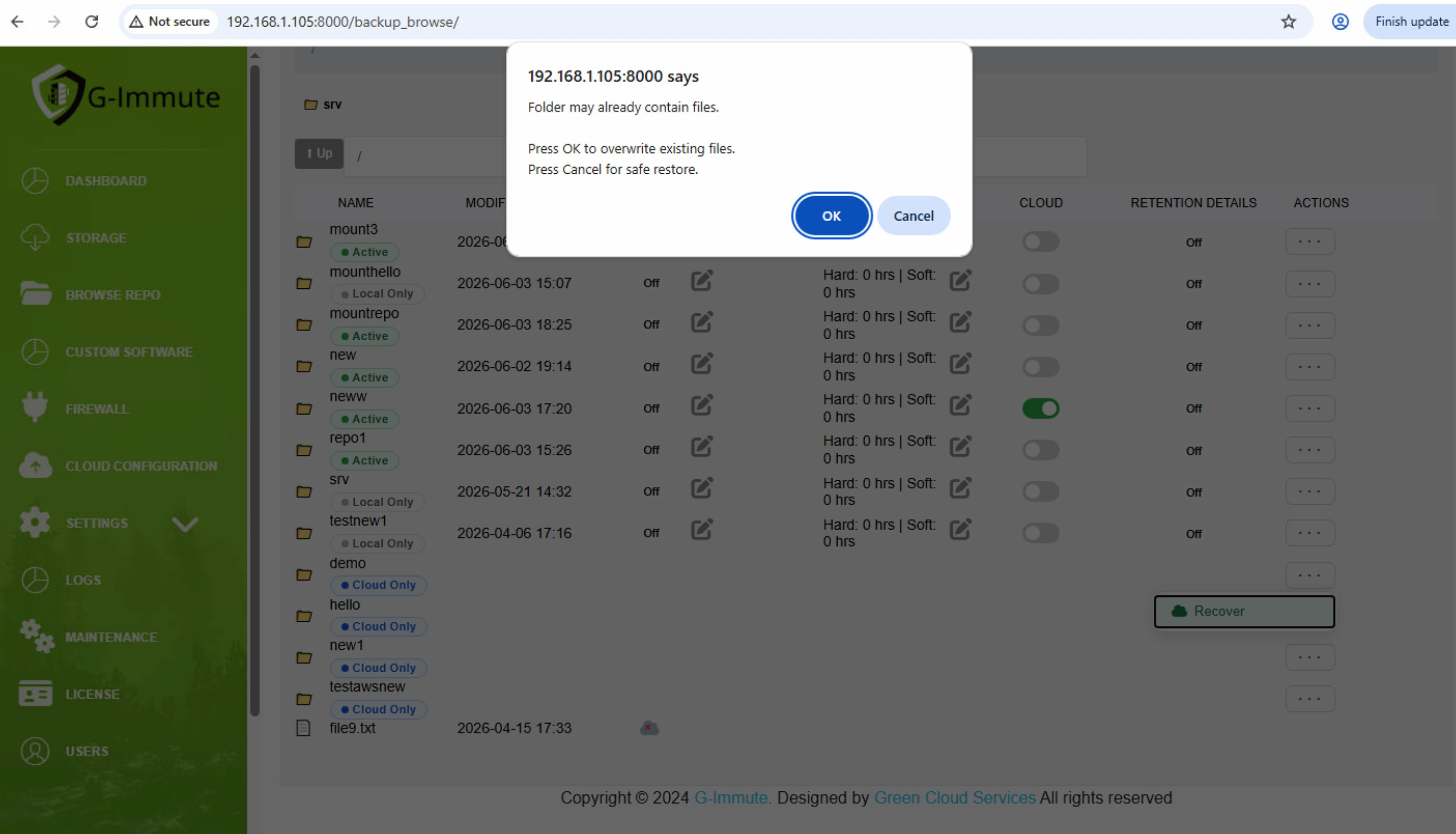 Browse Repo Recover Button for Cloud Only Folder