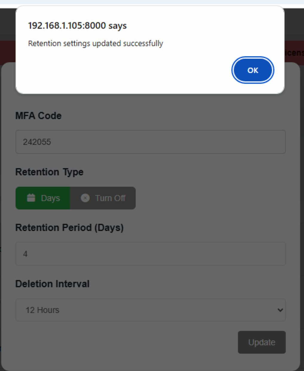 Retention Settings Dialog