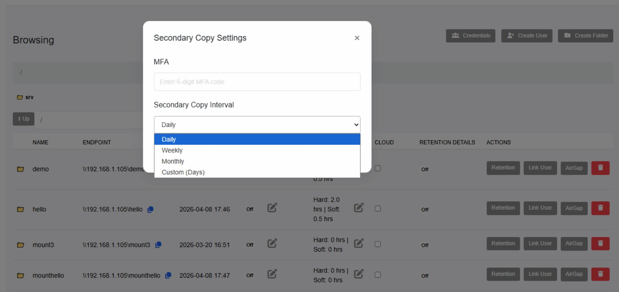 Secondary Copy Settings Dialog