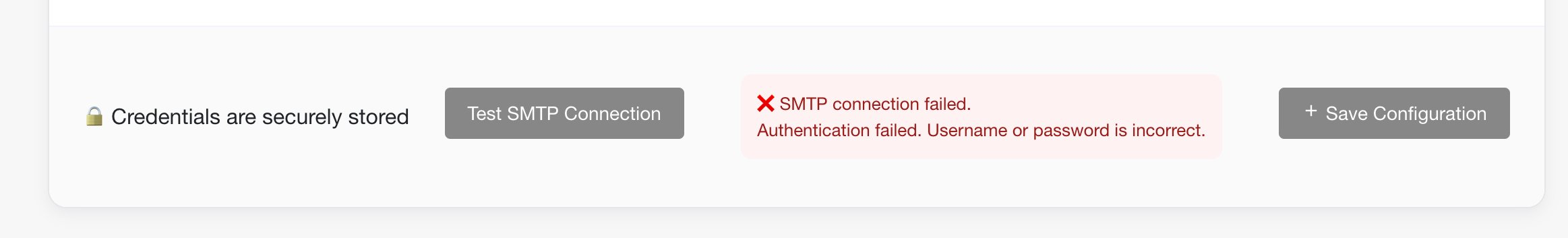 SMTP connection failed error message