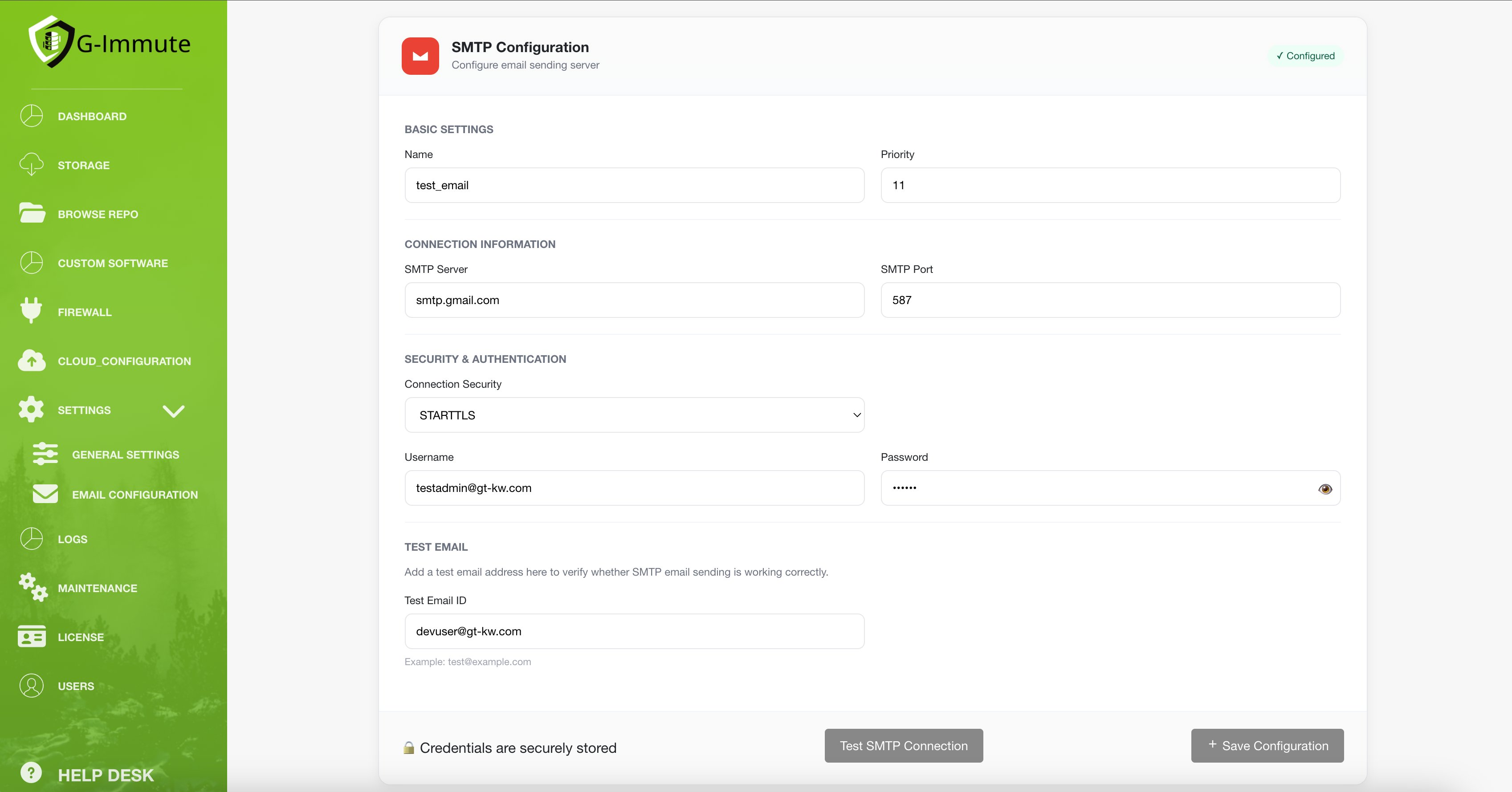 SMTP Configuration form