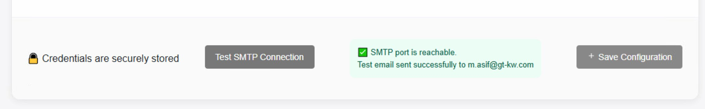 SMTP connection successful and test email sent