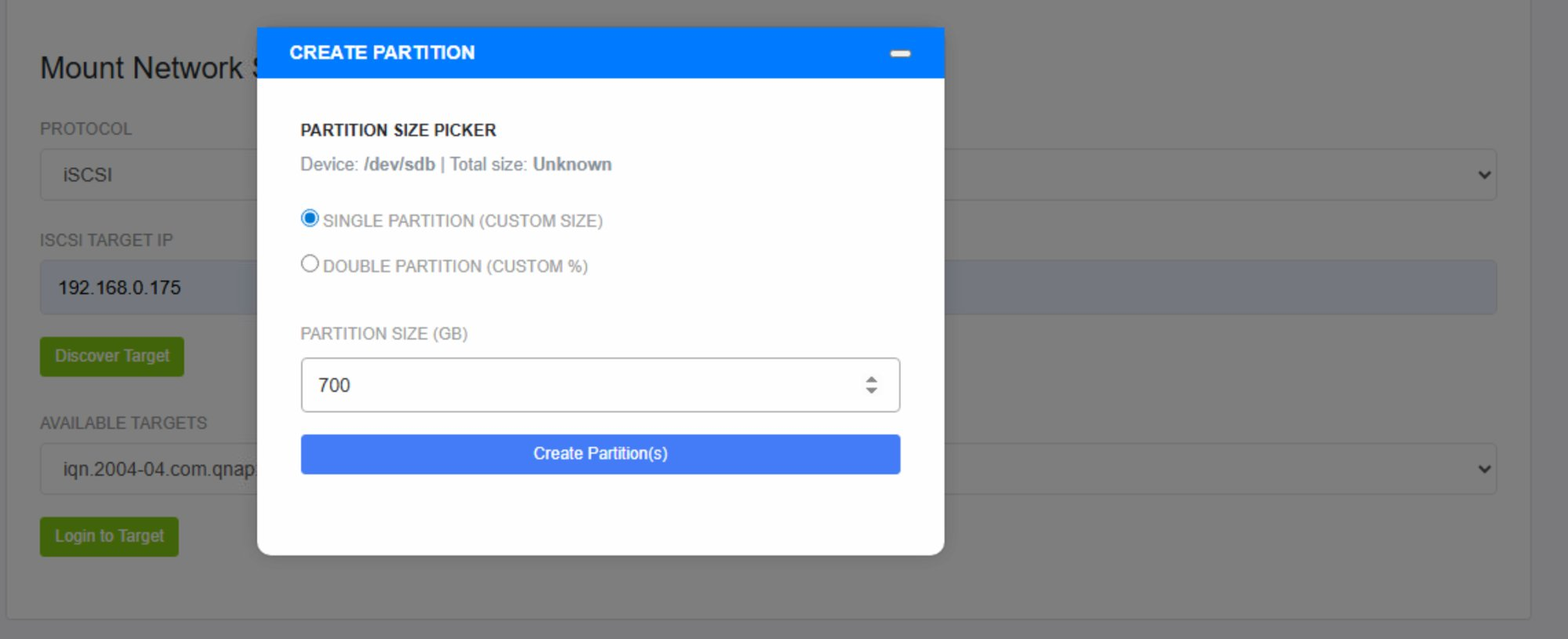 Create Partition Dialog