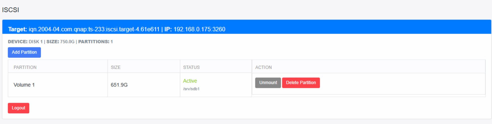 iSCSI Active Session Partition View