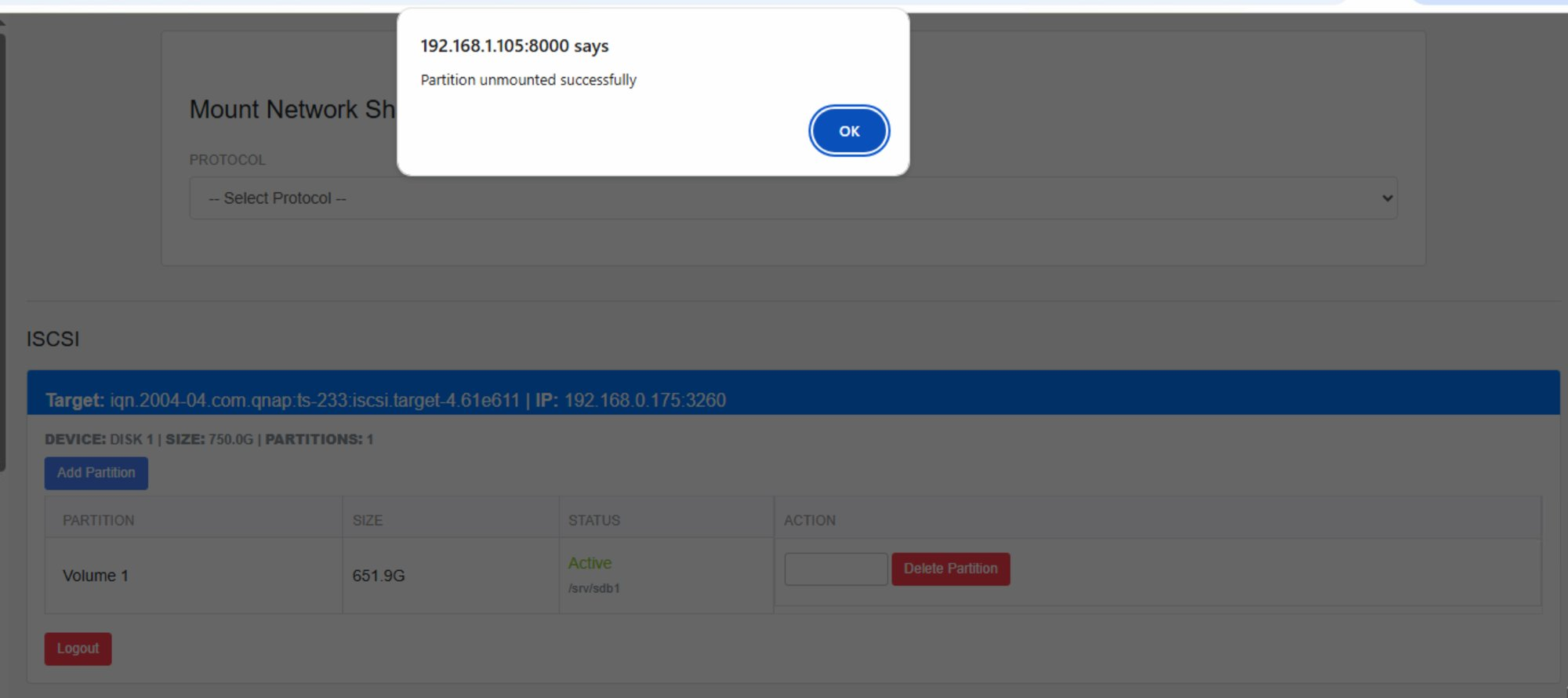 Partition Unmounted Successfully