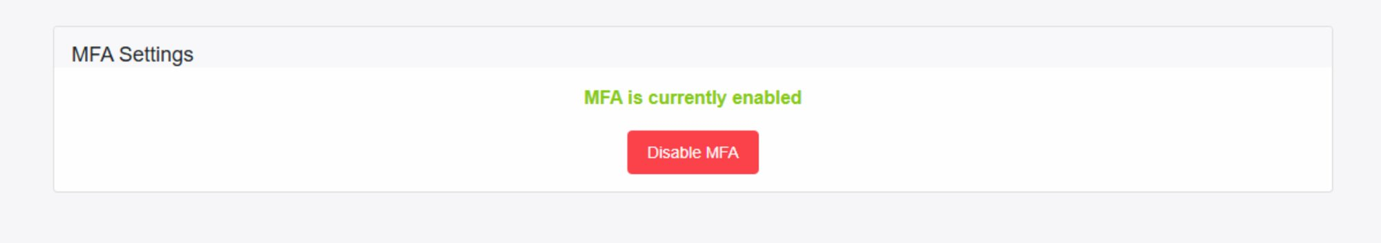 MFA Settings — Currently Enabled