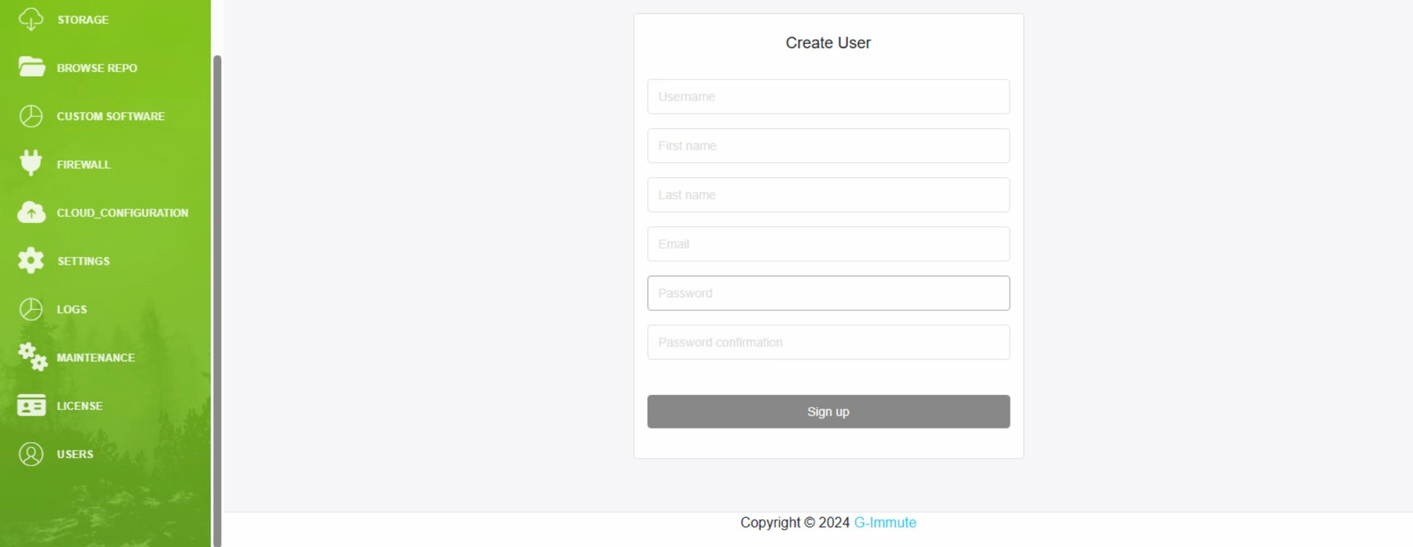 Users page — Create User form